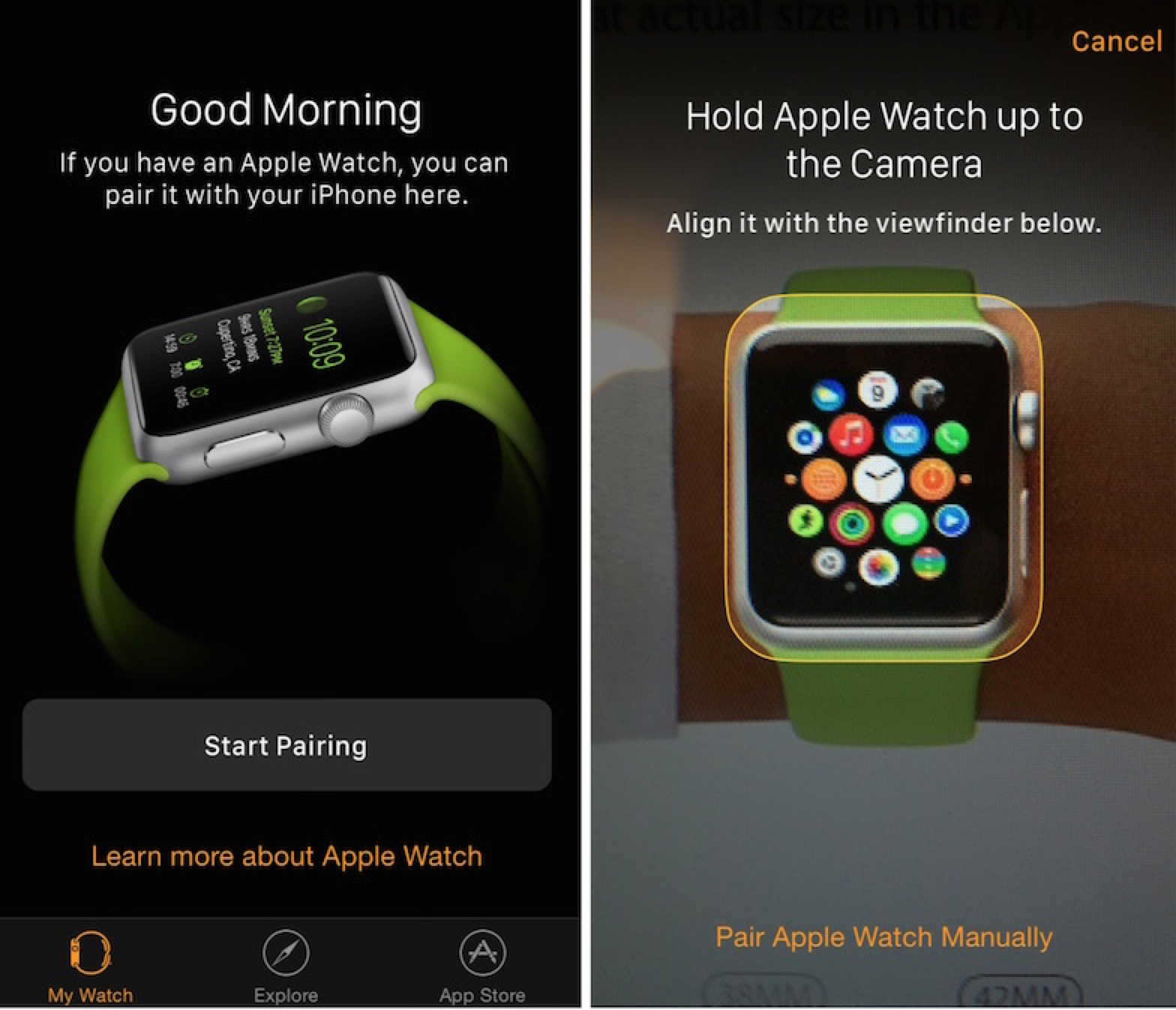 Hold apple watch up to store the camera